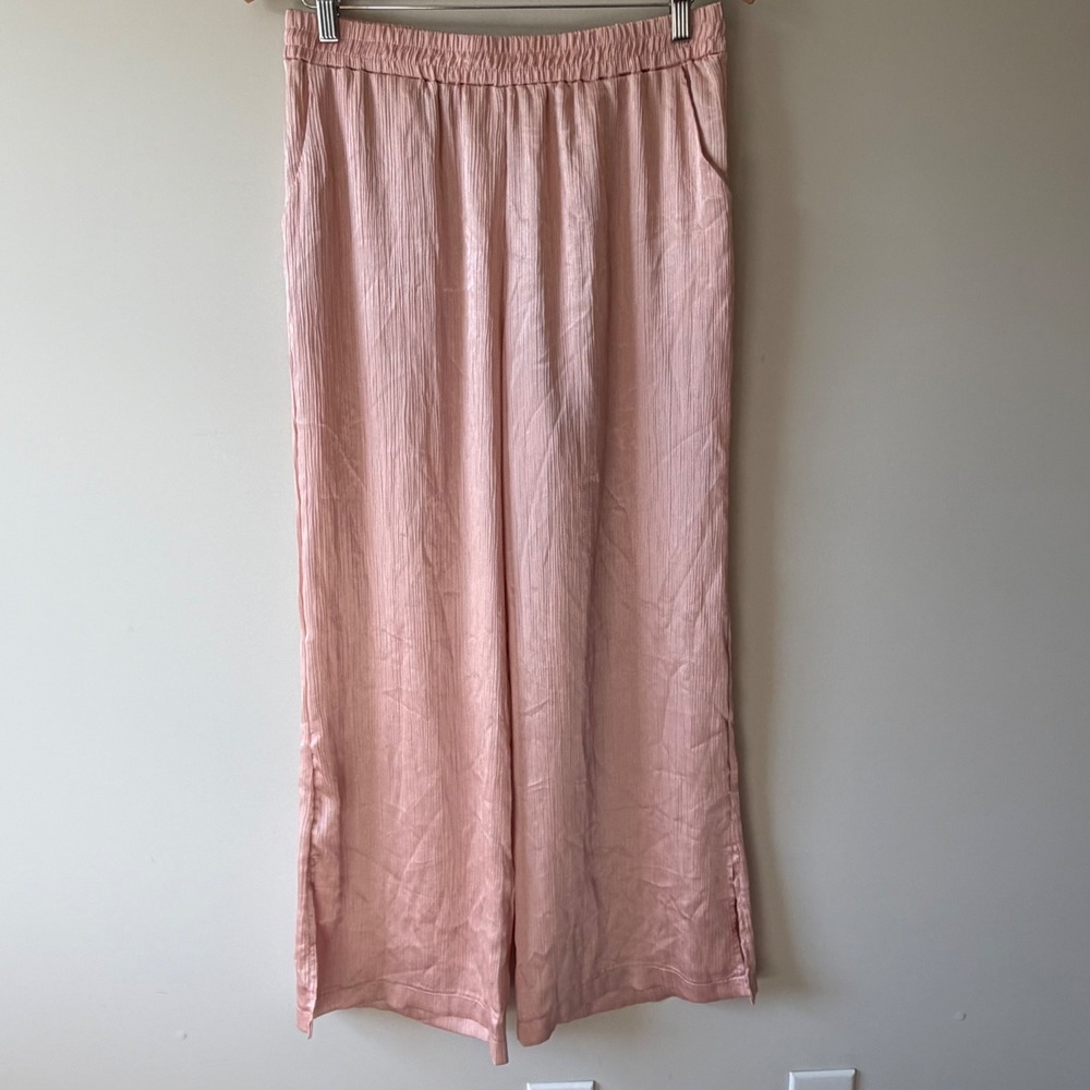 Jason Wu Pink Plisse Wide Leg Pants Elastic Waist Side Slits WC9941-651-6SA M